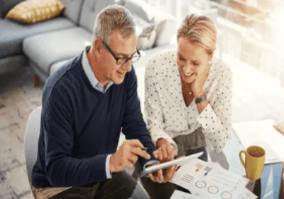 Couple looking at tablet
