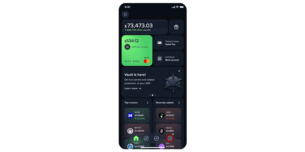 Uphold Vault wallet markets interface